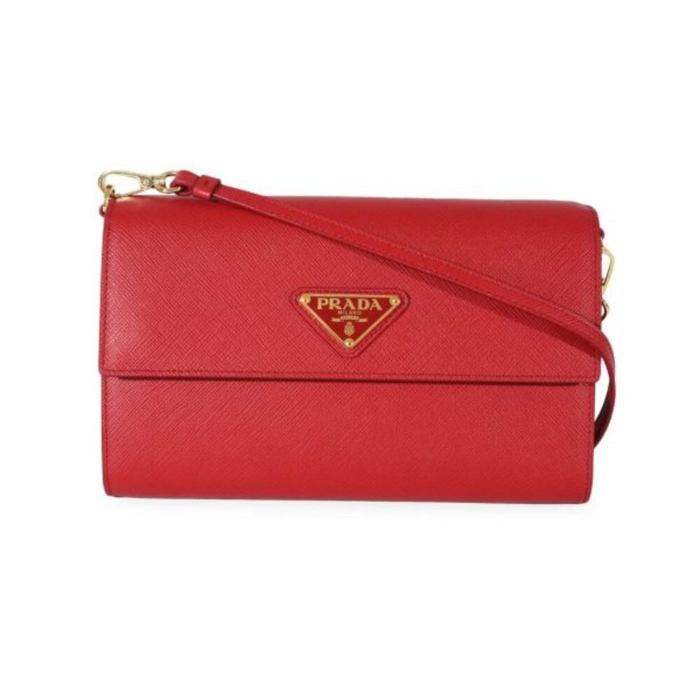 Prada Red Saffiano Wallet With Strap